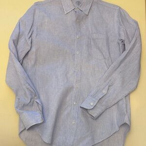 J.Crew Irish Linen Button Down Shirt Blue Stripe Size M Baird McNutt